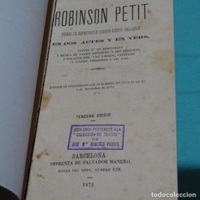 Libri antichi: Robinson petit.lletra d’un desconegut.musivpca de varios.1872
